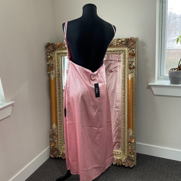 Lulus Ruched Slip Satin Midi Dress Spaghetti Straps Backless Size L Pink - Picture 3 of 3